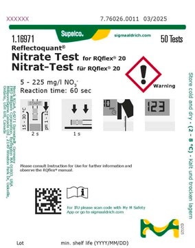 TEST NITRATOS (MET. REFLECTOMETRICO) 5 - 225 MG/L NO3 - P/50 DET. - REFLECTOQUANT - 116971