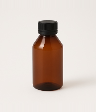BOTELLA LEVE PET AMBAR BOCA 28 X 100 CC C/TAPA NEGRA