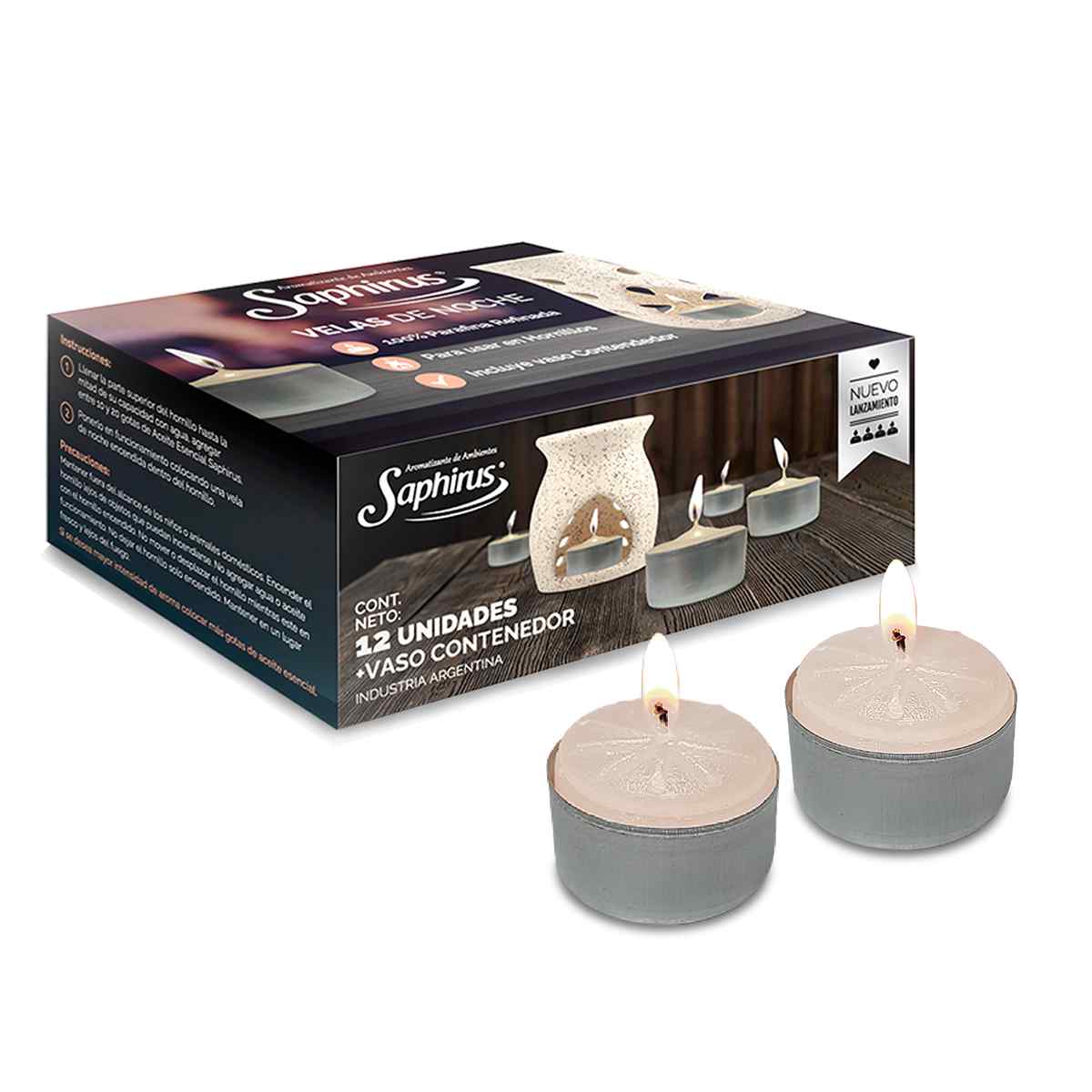 VELAS DE NOCHE SAPHIRUS X 10 UNIDADES (C/VASO CONTENEDOR)