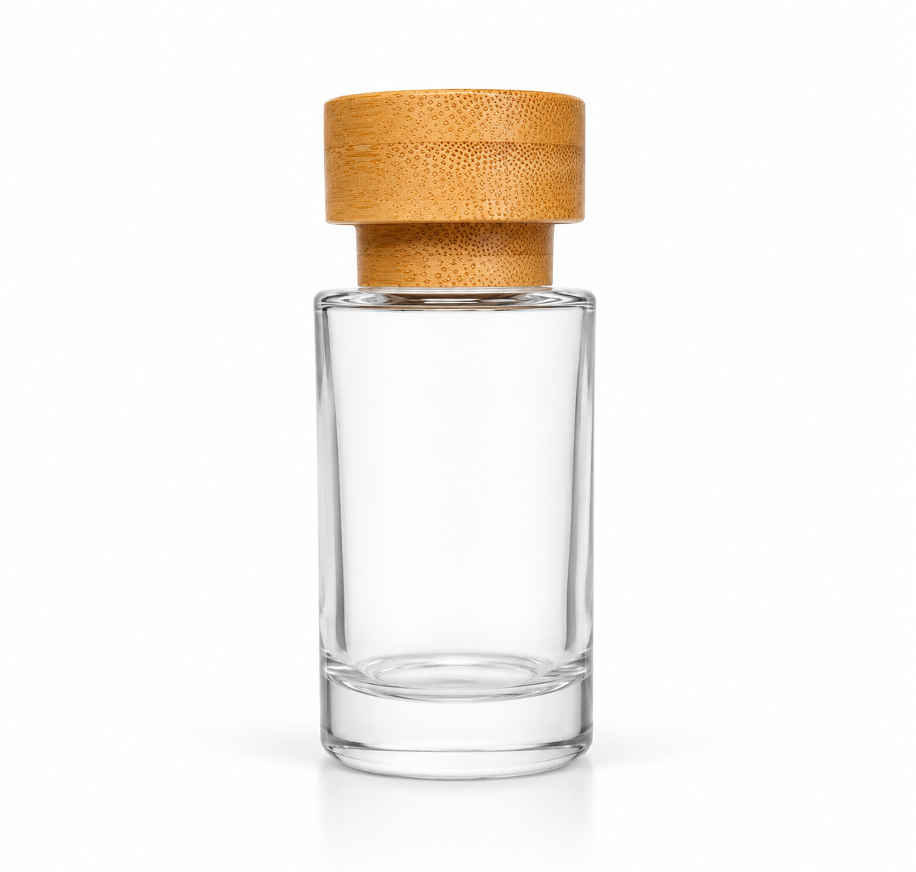 DIFUSOR REDONDO VIDRIO TRANSPARENTE X 100 CC C/TAPA Y CUELLO DE BAMBOO
