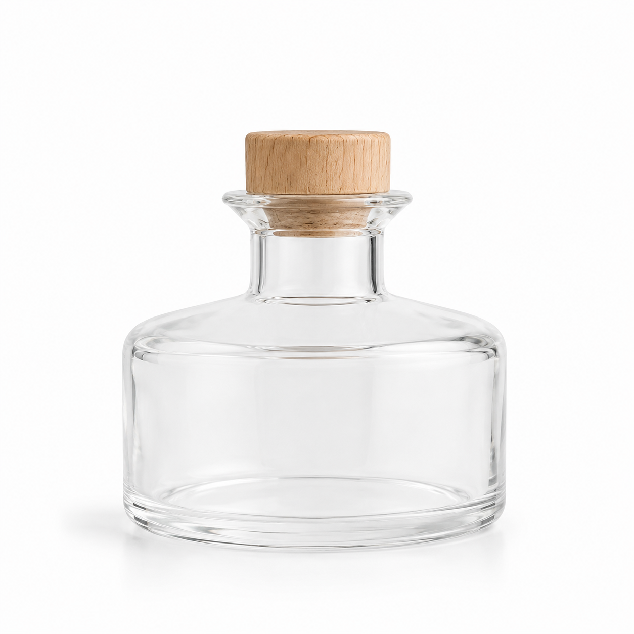 DIFUSOR VIDRIO BAJO 190ML COLOR CRISTAL TAPA MADERA