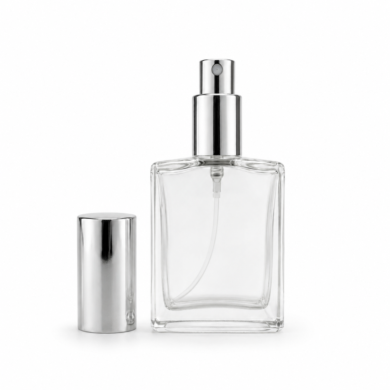FRASCO PERFUMERO PETIT VIDRIO X 50 ML C/VALV SPRAY Y CAPUCHO PLATA