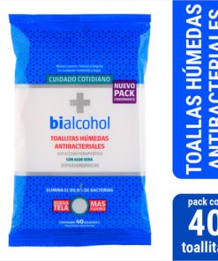 TOALLAS SANITIZANTES BIALCOHOL  X 40 UNIDADES PORTA
