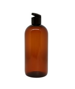 BOTELLA OMEGA PET AMBAR 24/410 X 500 CC C/TAPA FLIP TOP NEGRA
